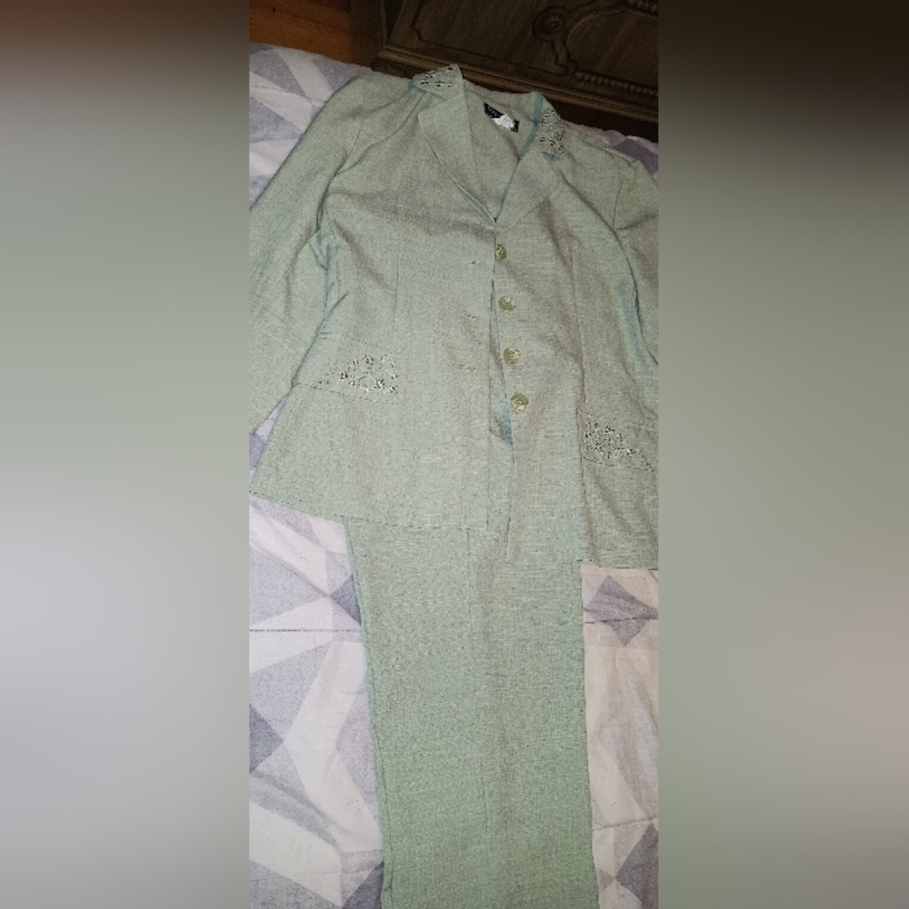 Mint green pants suit